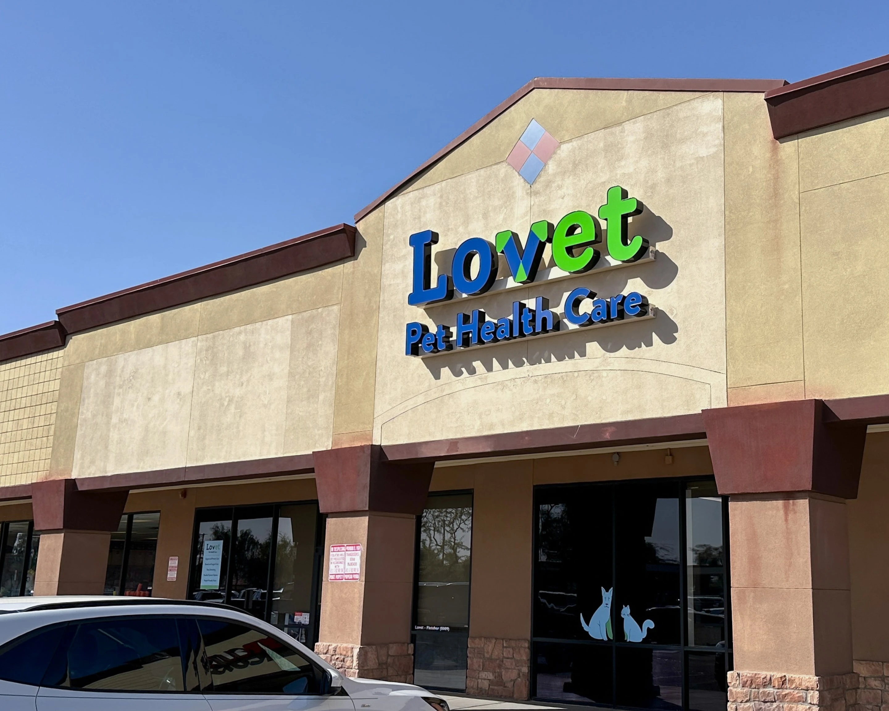 The exterior of Lovet Pet Health Care's Fletcher Heights location.