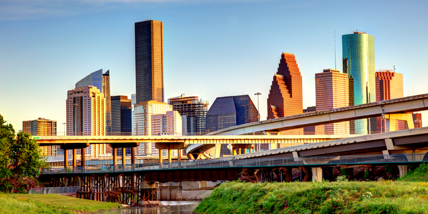 The Houston skyline in the evening. 