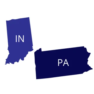 Indiana and Pennsylvania state outlines. 