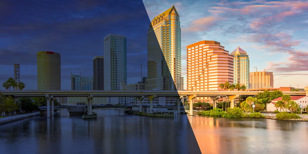 The Tampa skyline at twilight. 