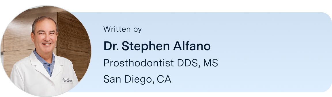 Information on Dr. Stephen Alfano, lead prosthodontist DDS, MS, located in the San Diego, California ClearChoice center, the author of this blog. Along with his headshot on the left.