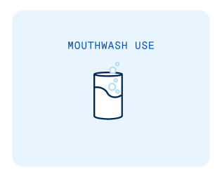 Graphic image featuring 'Mouthwash use,' depicted by a glass with mouthwash. Addressing the impact of frequent use could potentially be a symptom of bad breath.