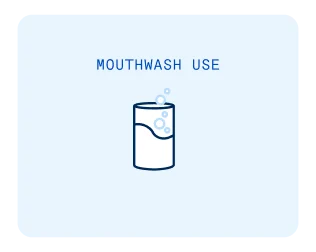 Graphic image featuring 'Mouthwash use,' depicted by a glass with mouthwash. Addressing the impact of frequent use could potentially be a symptom of bad breath.