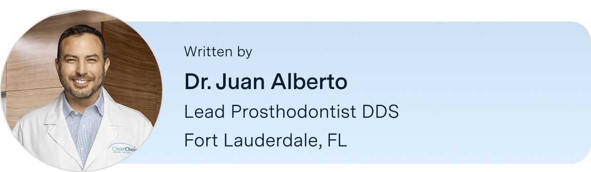 Information on Dr. Juan Alberto, prosthodontist DDS, located in the Fort Lauderdale, Florida ClearChoice center, the author of this blog. Along with his headshot on the left.