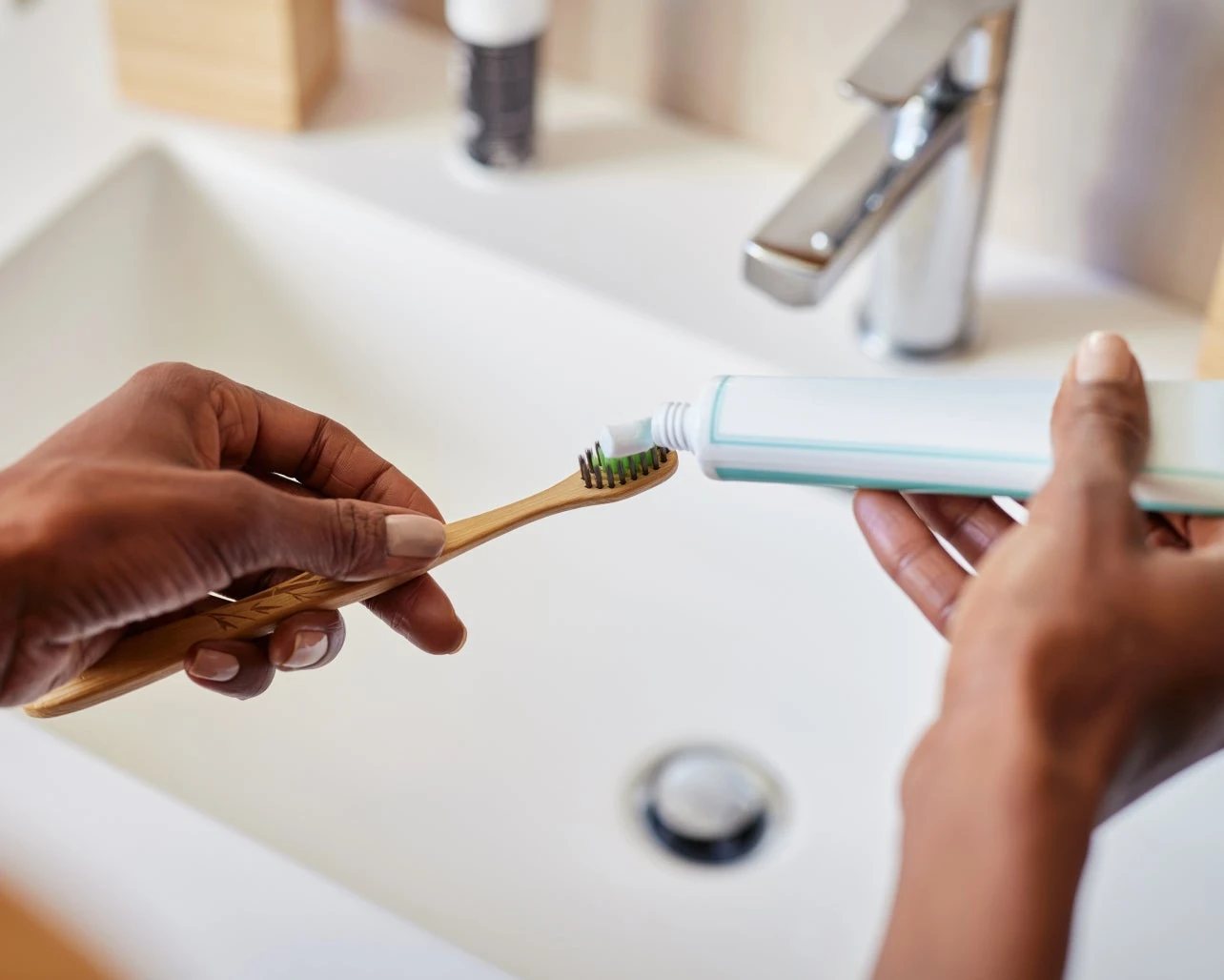 An image of a ClearChoice patient practicing great oral hygiene by using an approved toothbrush and toothpaste.