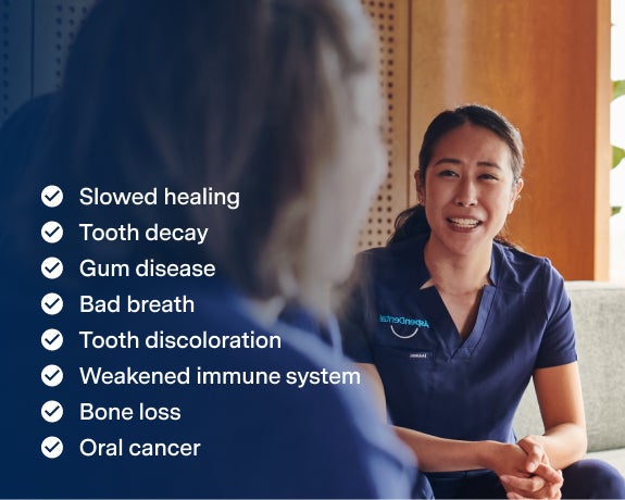 A patient receiving care guidance from an Aspen Dental professional, emphasizing the 48 to 72-hour recovery period after a dental procedure.