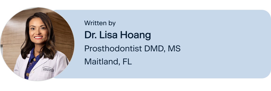Information on Dr. Lisa Hoang, prosthodontist DMD, MS, located in the Maitland, Florida ClearChoice center, the author of this blog. Along with her headshot on the left.