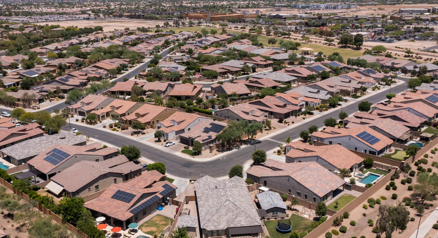 An aerial view of southwest Phoenix neighborhoods. 