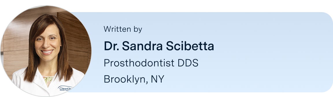 Information on Dr. Sandra Scibetta, lead prosthodontist DDS located in the Downtown Brooklyn, New York ClearChoice center, the author of this blog. Along with her headshot on the left.