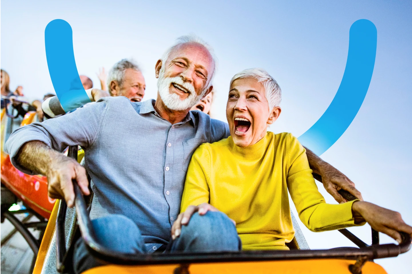 Aspen Dental dentures patients ride a roller coaster. 