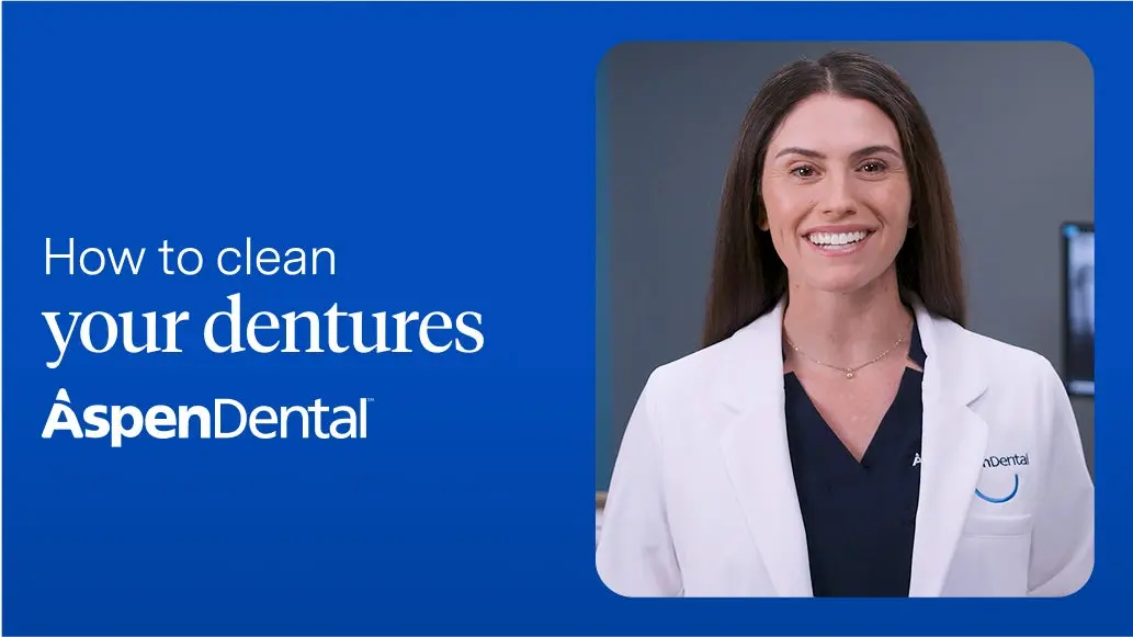 Aspen Dental provider presenting how to clean dentures – patient care education.