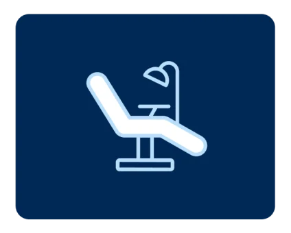 Graphic icon illustrating a dental chair for patient checkups.