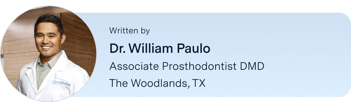 Information on Dr. William Paulo, prosthodontist DMD, located in the Woodlands, Texas ClearChoice center, the author of this blog. Along with his headshot on the left.