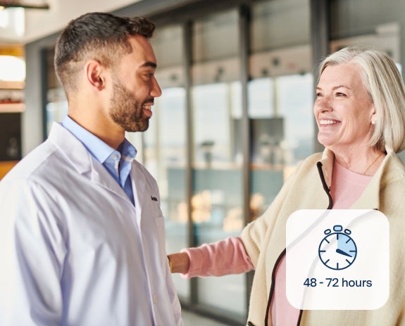A patient receiving care guidance from an Aspen Dental professional, emphasizing the 48 to 72-hour recovery period after a dental procedure.