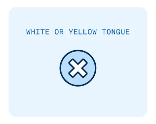 White or yellow tongue with X icon inside a circle. This image represents coated tongue as a symptom of bad breath.