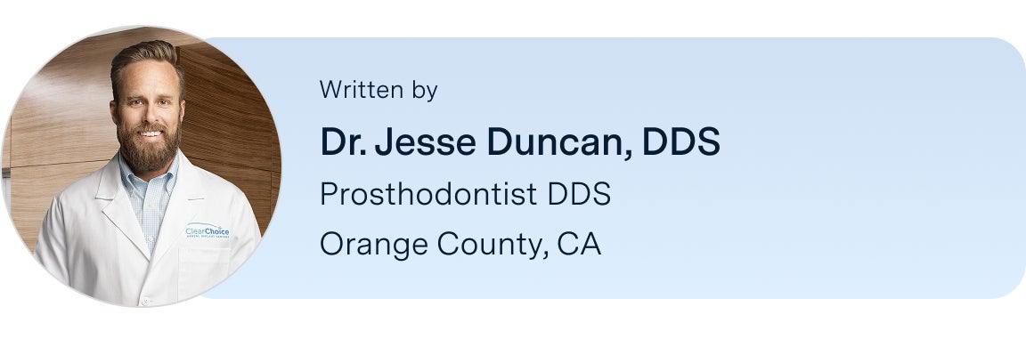An image of Dr. Jesse Duncan, the author of this blog, with his credentials and location listed below: a prosthodontist DDS located at the ClearChoice Orange County, California center.