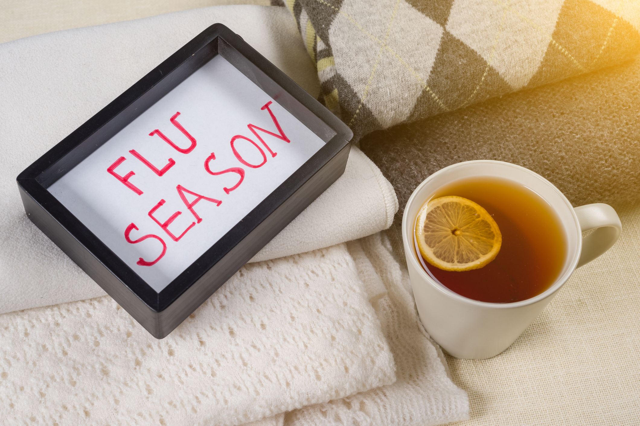 An image with a cup of tea to represent flu season