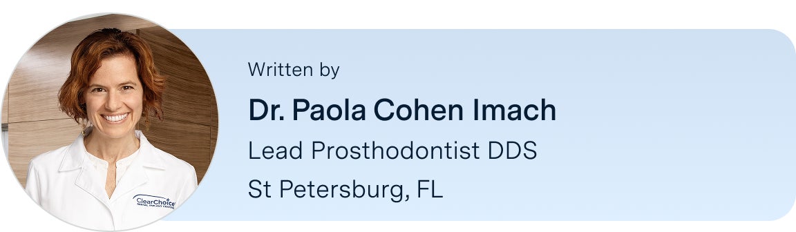 Information on Dr. Paola Cohen Imach, lead prosthodontist DMD, located in the St Petersburg, Florida ClearChoice center, the author of this blog. Along with her headshot on the left.