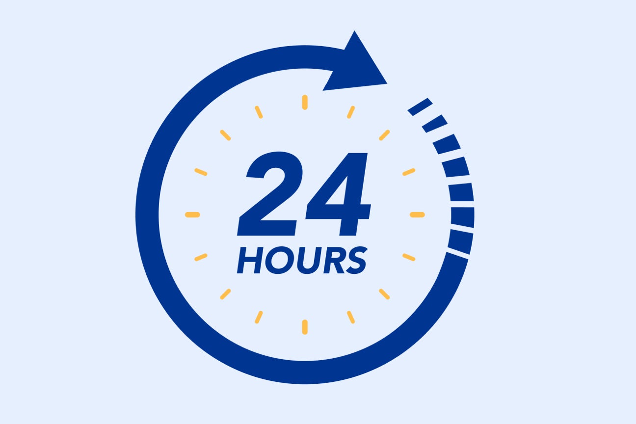 The phrase "24 hours: surrounded by an arrow.