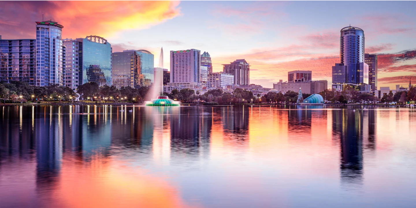 The Orlando skyline at twilight. 