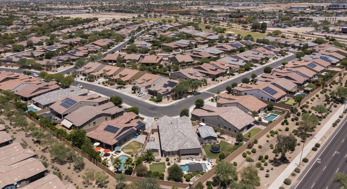 Aerial view of a neighborhood in Phoenix at midday