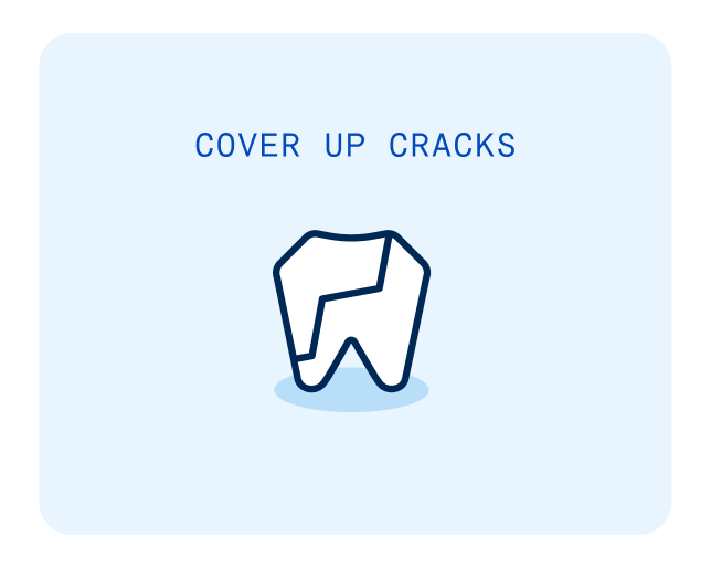 Tooth icon with a crack, depicting Snap-on veneers as a cosmetic solution to cover up chips and cracks.