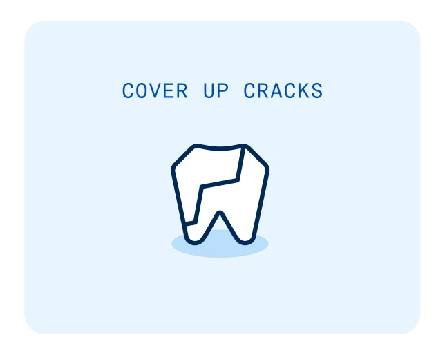 Tooth icon with a crack, depicting Snap-on veneers as a cosmetic solution to cover up chips and cracks.