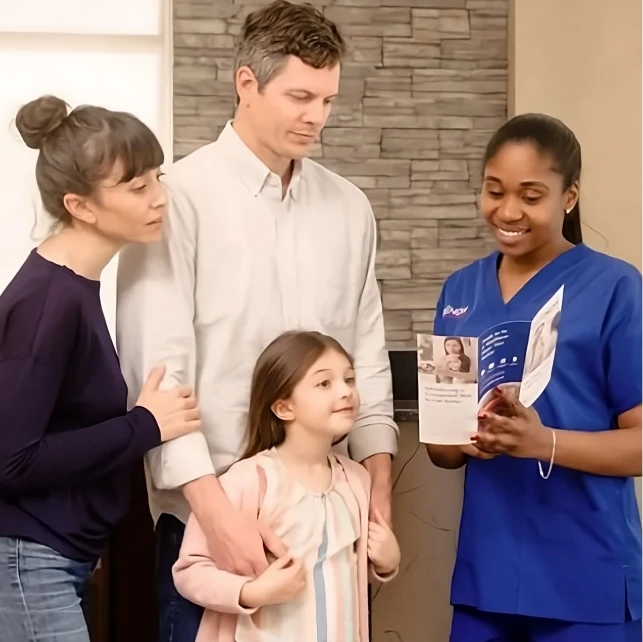 A WellNow doctor consults with a family. 