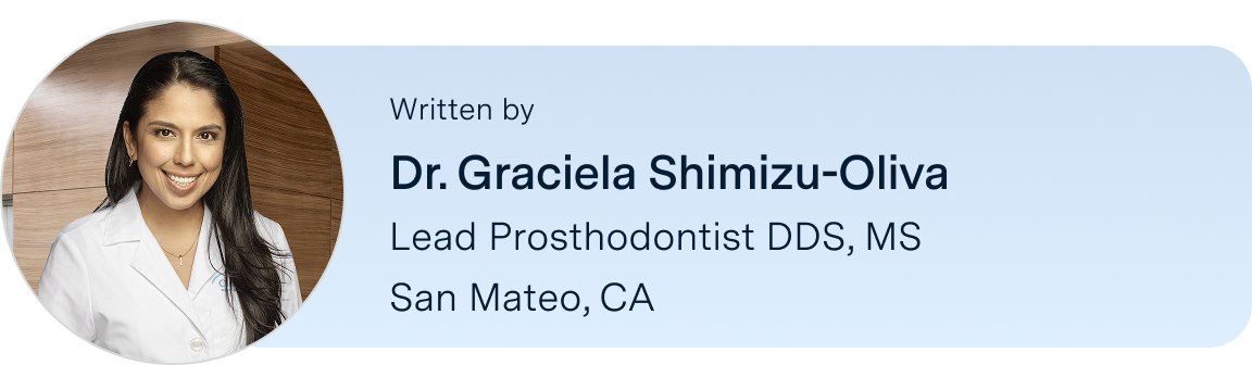 Information on Dr.Graciela Shimizu-Oliva, prosthodontist DDS, from the San Jose, California ClearChoice center, the author of this blog. Along with her headshot on the left.