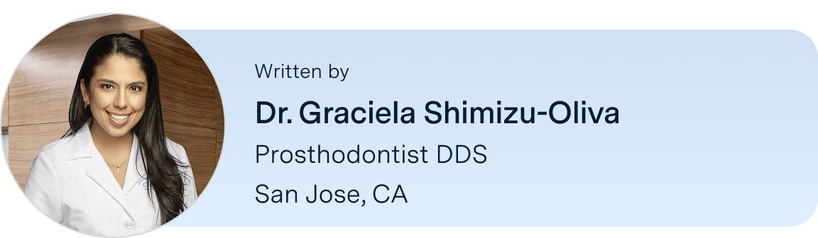 Information on Dr.Graciela Shimizu-Oliva, prosthodontist DDS, from the San Jose, California ClearChoice center, the author of this blog. Along with her headshot on the left.
