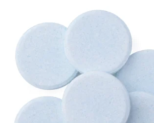 A close up of denture cleaning tablets. 