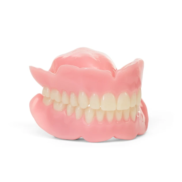 A model of Basic dentures, one of the most budget-friendly denture, on a white background.