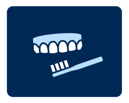 Graphic icon Illustrating upper front teeth with a toothbrush, highlighting the importance of oral care for a healthy smile.