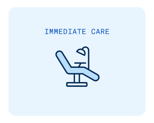 Immediate dental care icon: A dental chair on a light blue background, representing quick and urgent dental assistance at Aspen Dental.