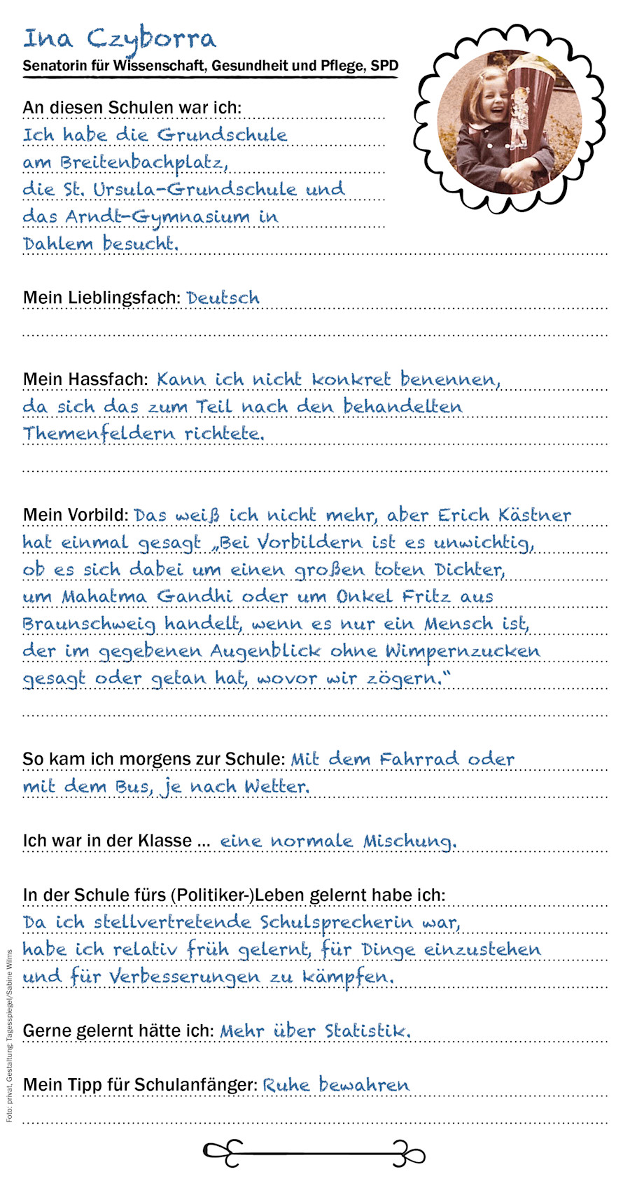 Der Checkpoint Freundebuch-Eintrag von Wissenschaftssenatorin Ina Czyborra (SPD)