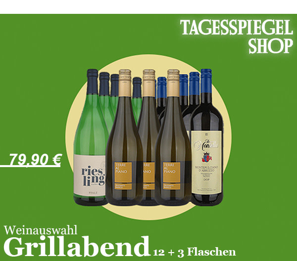 https://ar.tagesspiegel.de/r?t=https%3A%2F%2Fshop.tagesspiegel.de%2Funser-sortiment%2Fwein-genuss%2Fweinauswahl%2F2799%2Fgrillabend-12-plus-3-flaschen%3Futm_source%3DTSPde%26utm_medium%3DTSP-Newsletter%26utm_content%3DGrillpaket%26utm_campaign%3DTSP-NL-KW3