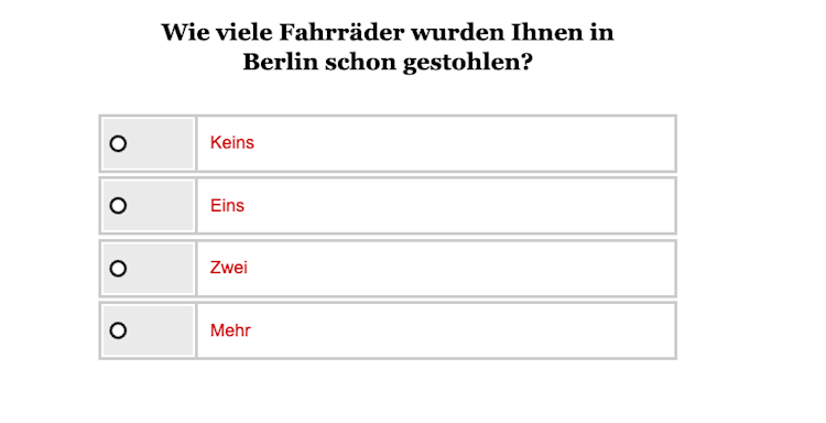 Opinary: Wie viele Fahrräder wurden Ihnen in Berlin schon geklaut?