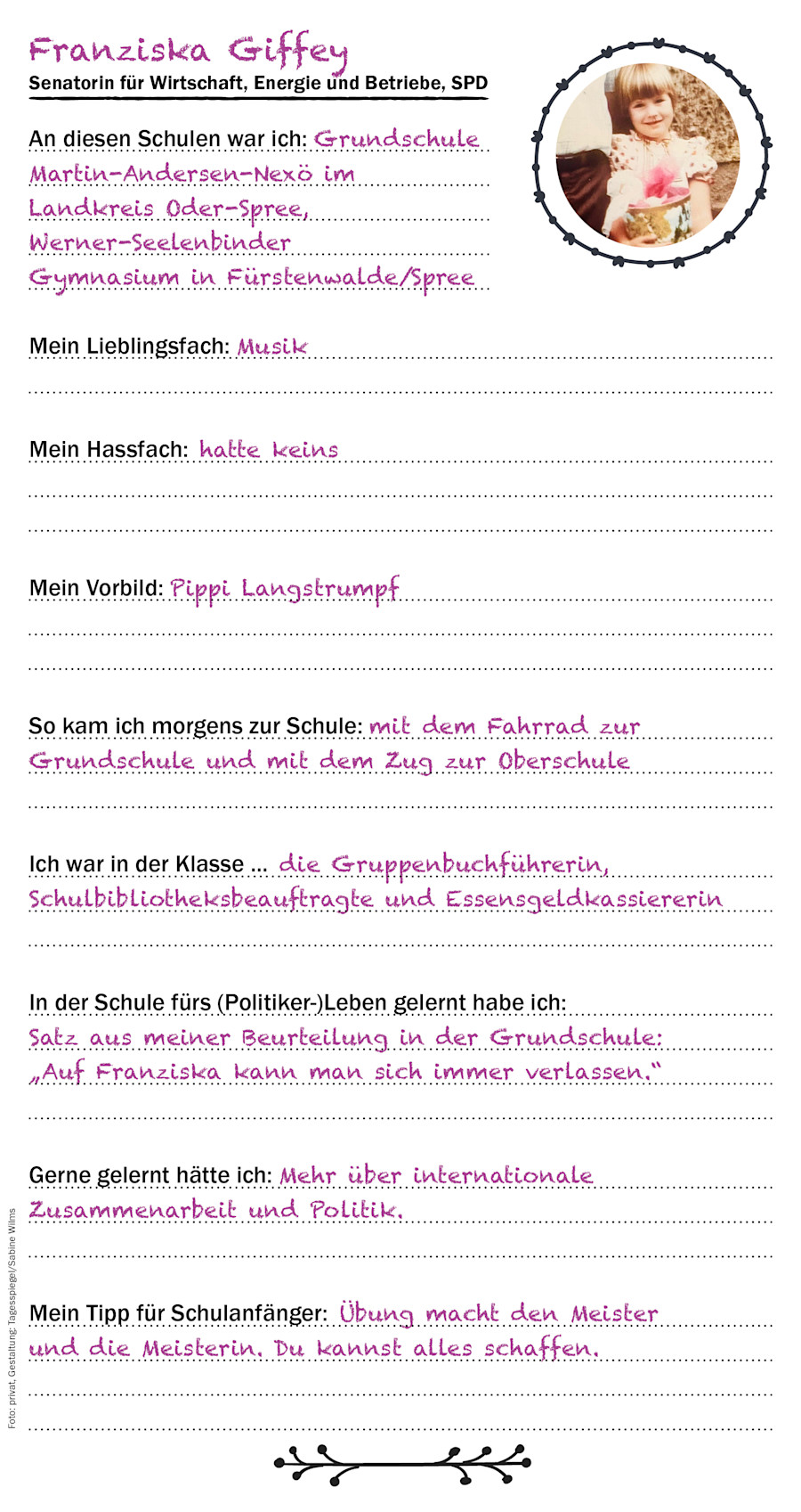 Das Checkpoint-Freundebuch , ein Eintrag von Wirtschaftssenatorin Franziska Giffey (SPD)