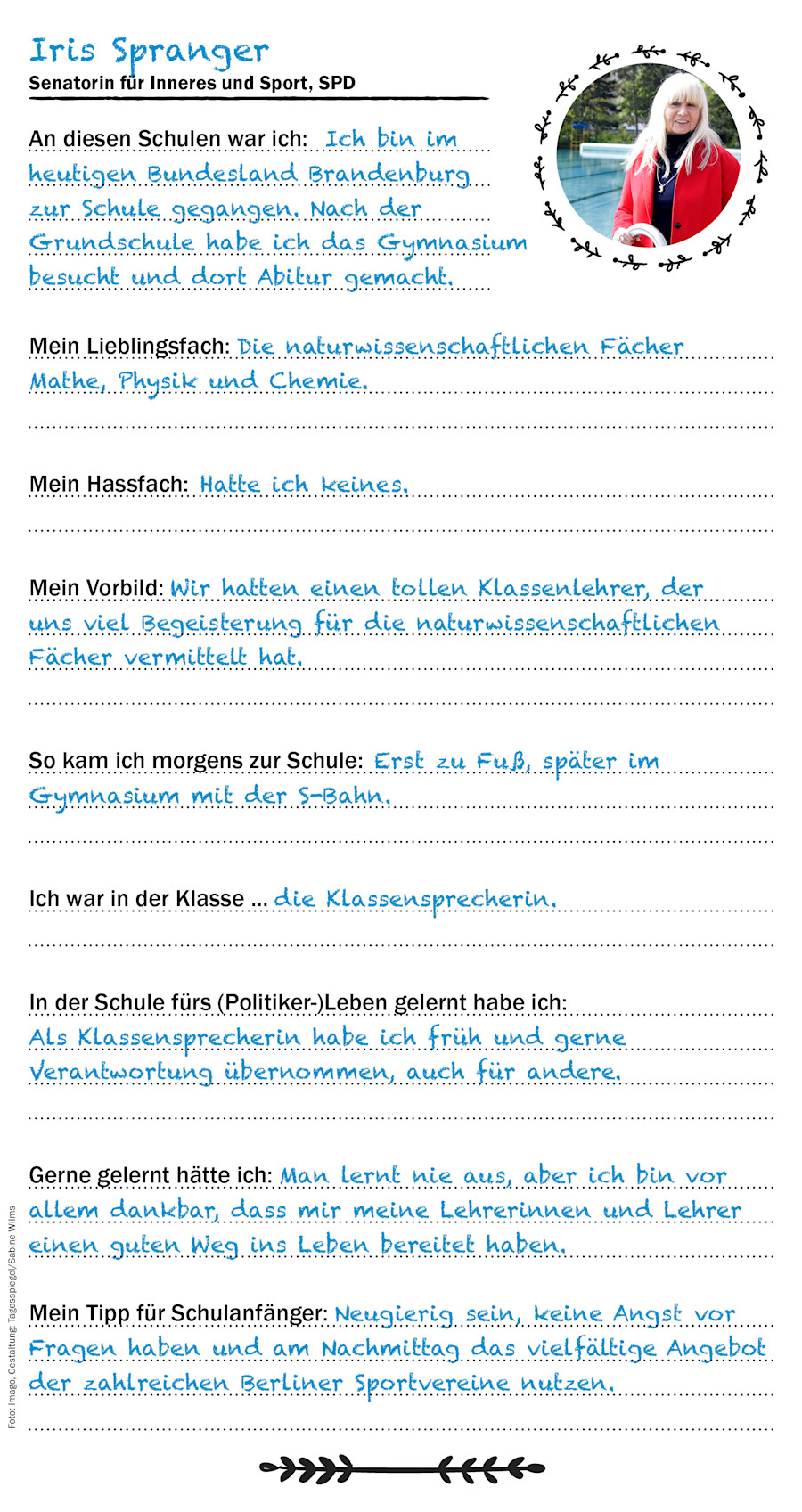 Der Checkpoint Freundebuch-Eintrag von Innensenatorin Iris Spranger (SPD)