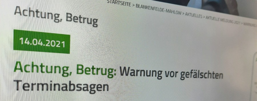 Brandenburger Gemeinde warnt vor gefälschten Impftermin-Absagen