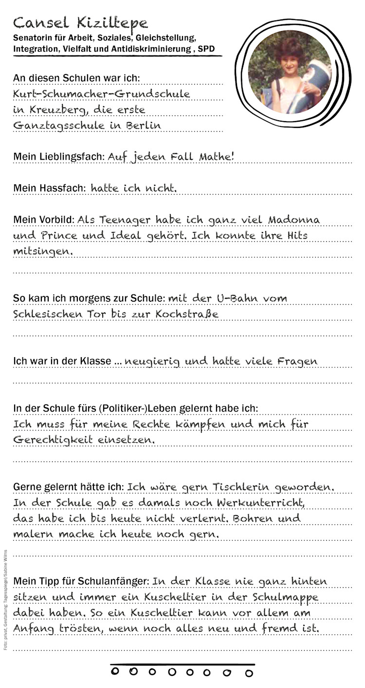 Der Checkpoint Freundebuch-Eintrag von Sozialsenatorin Cansel Kiziltepe (SPD)