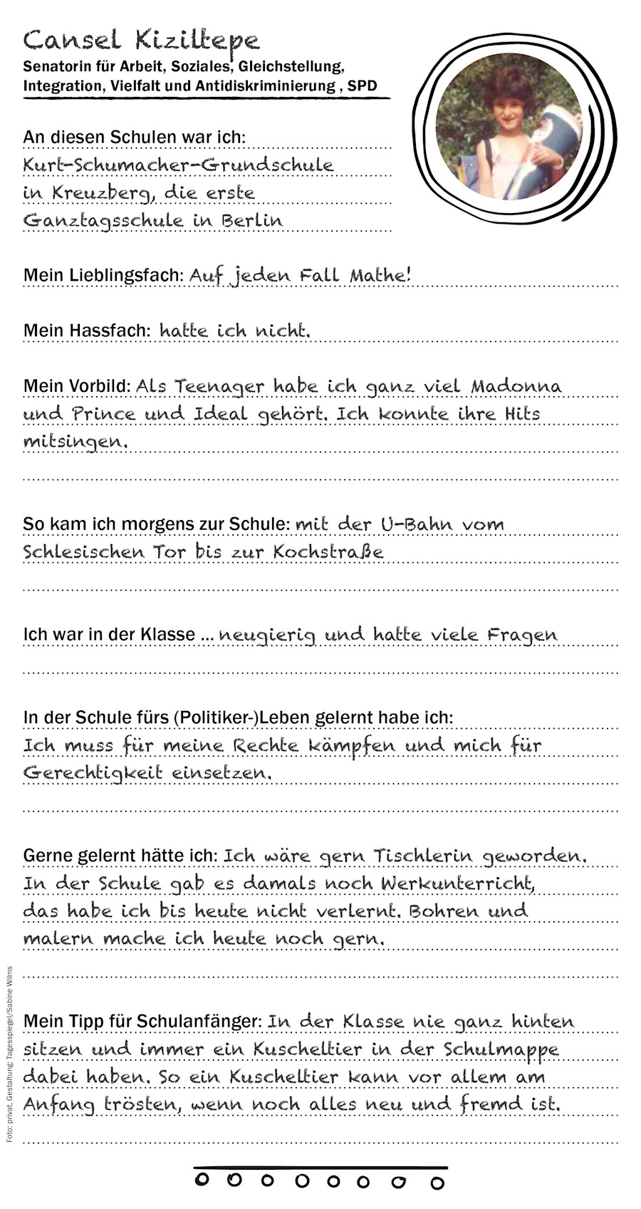 Der Checkpoint Freundebuch-Eintrag von Sozialsenatorin Cansel Kiziltepe (SPD)