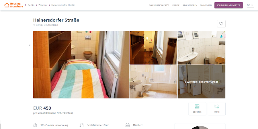 9 Quadratmeter, 450 Euro warm – und am Kopfende das Klo