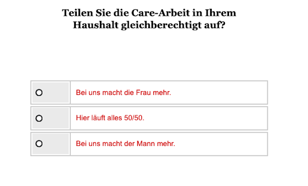 Opinary: Teilen Sie die Care-Arbeit gleichberechtigt in Ihrem Haushalt auf?