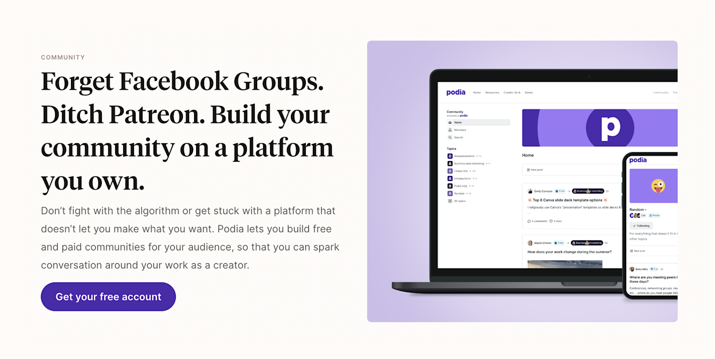Podia Homepage