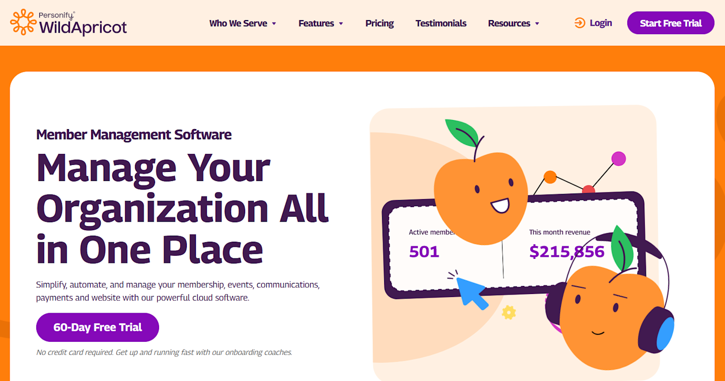 Wild Apricot homepage