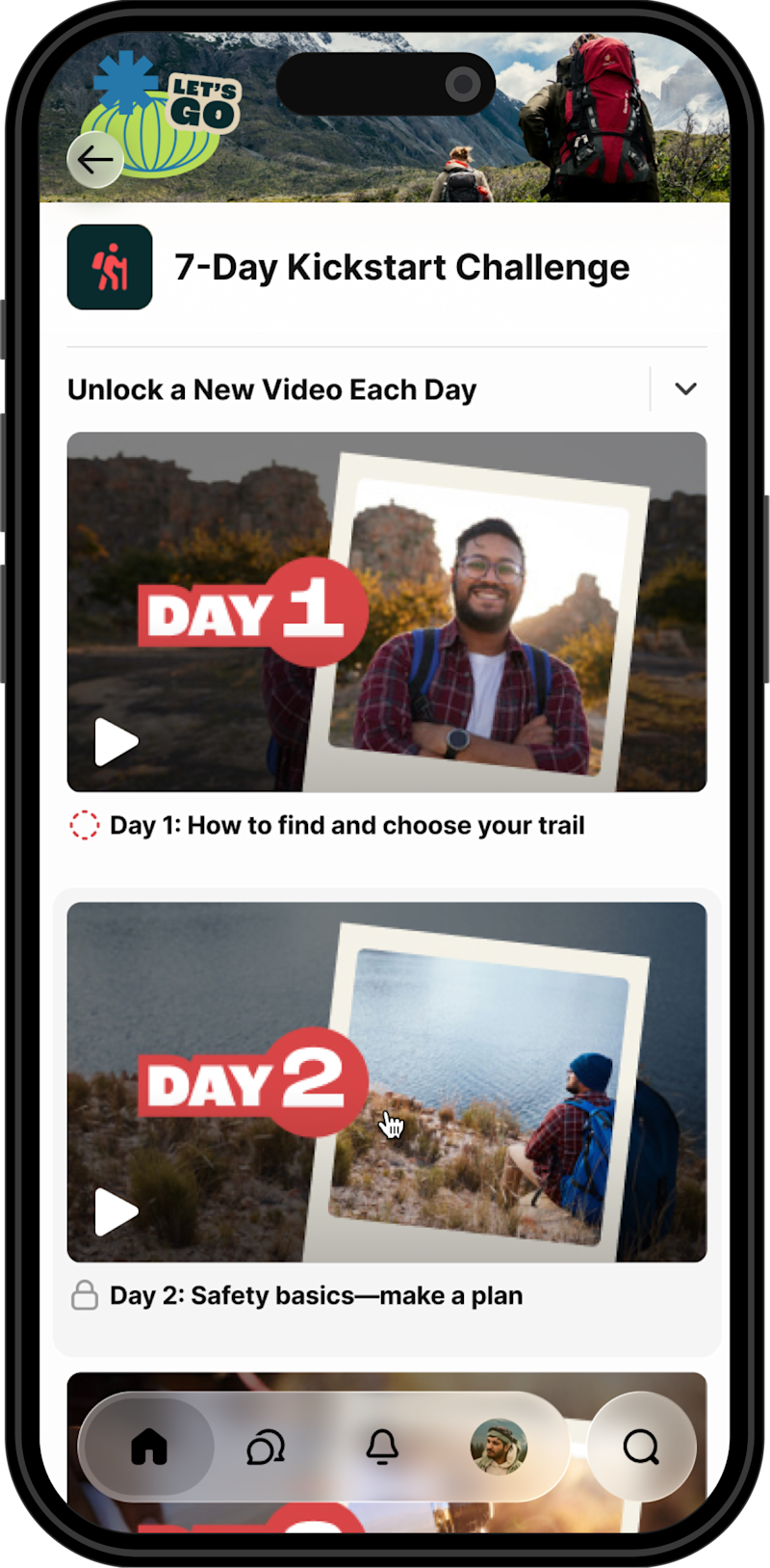 7-Day Kickstart Challenge course interface on mobile showing video lessons