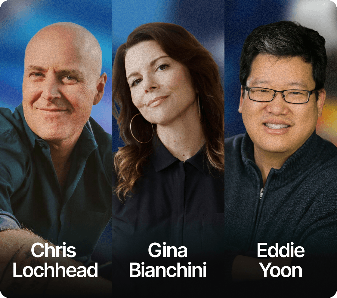 Speakers Chris Lochhead, Gina Bianchini, and Eddie Yoon