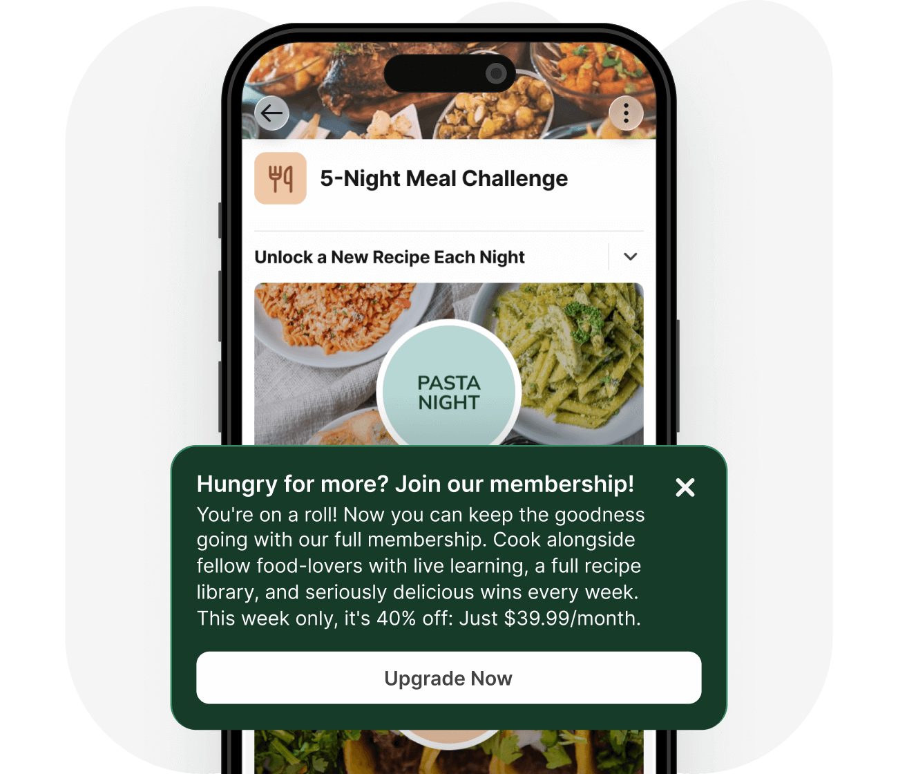 5-Night Meal Challenge with upgrade popup
