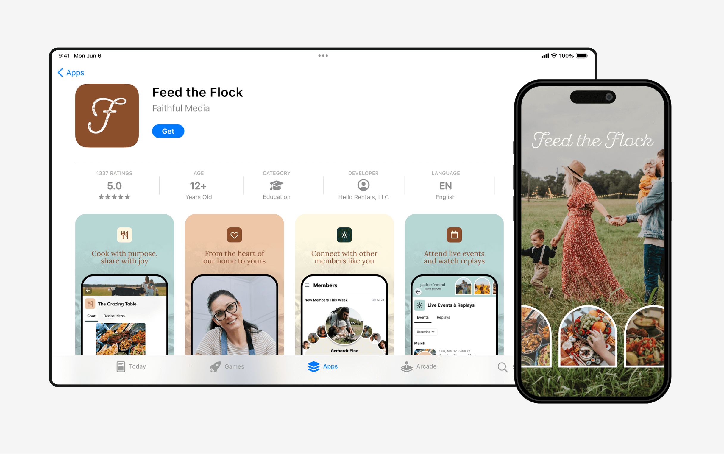 Feed the Flock app in the App Store with phone mockup